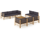 4 Piece Garden Lounge Set with Dark Grey Cushions Bamboo